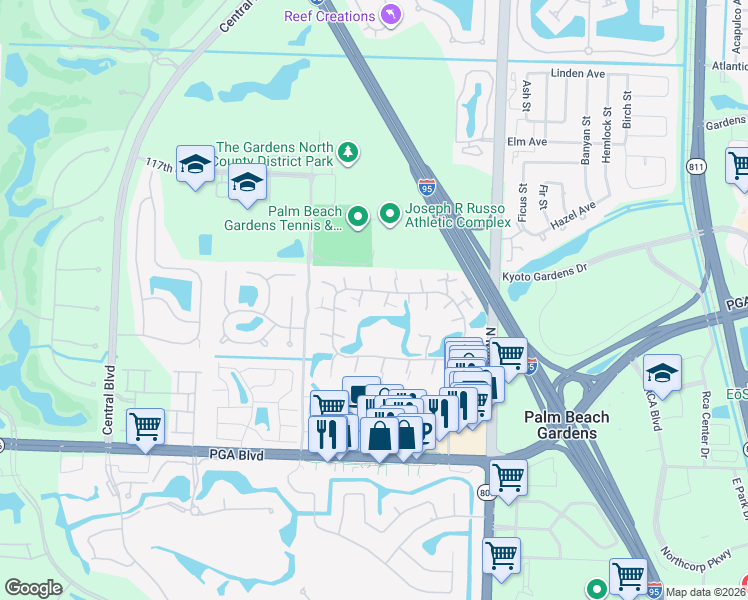 map of restaurants, bars, coffee shops, grocery stores, and more near 1310 13th Lane in Palm Beach Gardens