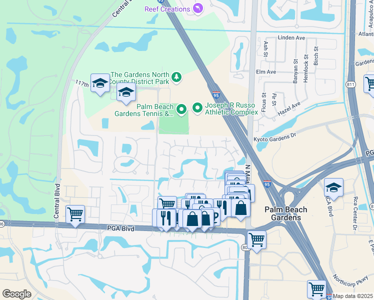 map of restaurants, bars, coffee shops, grocery stores, and more near 1310 13th Lane in Palm Beach Gardens