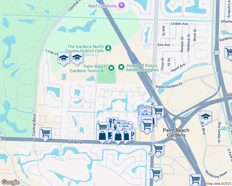 map of restaurants, bars, coffee shops, grocery stores, and more near 1305 13th Lane in Palm Beach Gardens