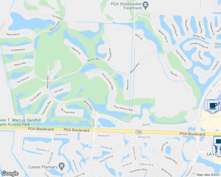 map of restaurants, bars, coffee shops, grocery stores, and more near 216 Porto Vecchio Way in Palm Beach Gardens