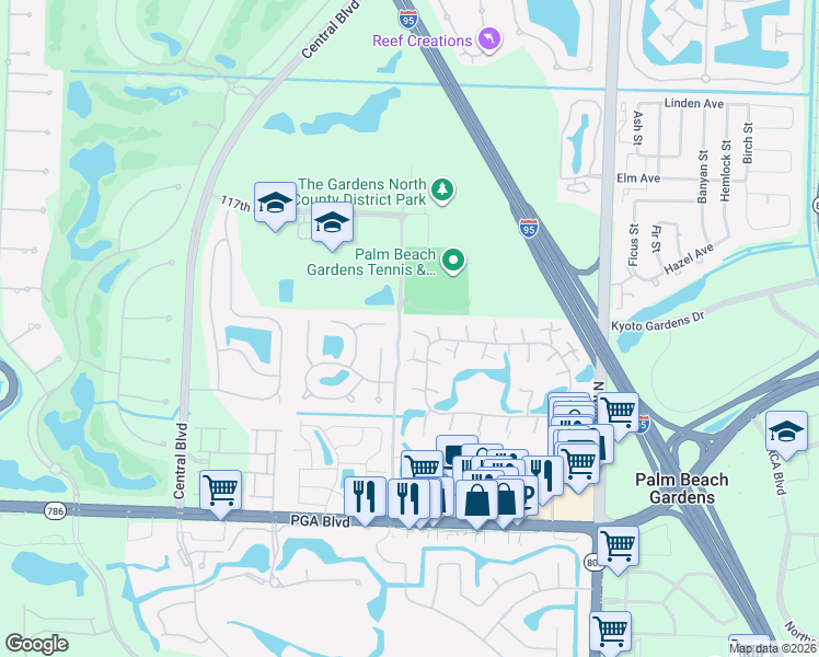 map of restaurants, bars, coffee shops, grocery stores, and more near 1406 14th Lane in Palm Beach Gardens