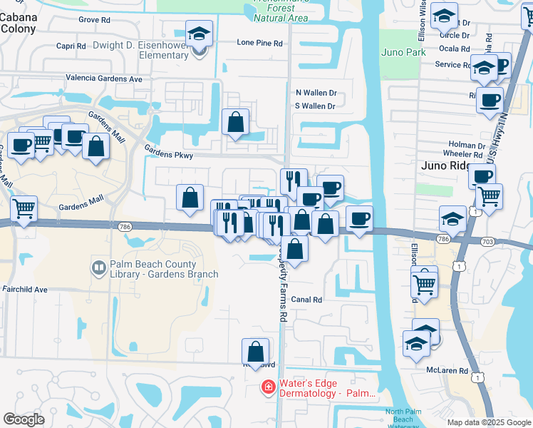 map of restaurants, bars, coffee shops, grocery stores, and more near 72-138 Meadow Ln W in Palm Beach Gardens