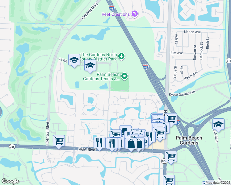 map of restaurants, bars, coffee shops, grocery stores, and more near 1406 14th Lane in Palm Beach Gardens