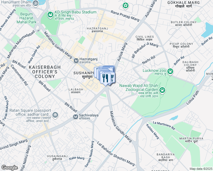 map of restaurants, bars, coffee shops, grocery stores, and more near in Lucknow