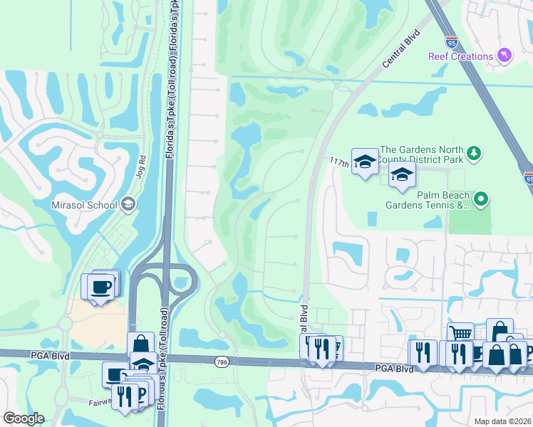 map of restaurants, bars, coffee shops, grocery stores, and more near 11529 Green Bayberry Drive in Palm Beach Gardens