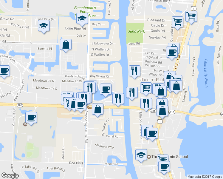 map of restaurants, bars, coffee shops, grocery stores, and more near 26 Marina Gardens Drive in Palm Beach Gardens