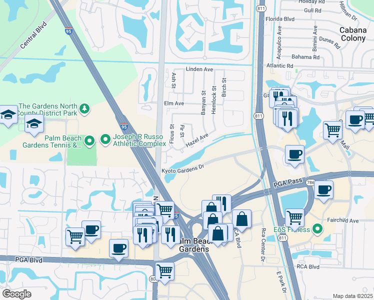 map of restaurants, bars, coffee shops, grocery stores, and more near 43860 Hazel Avenue in Palm Beach Gardens