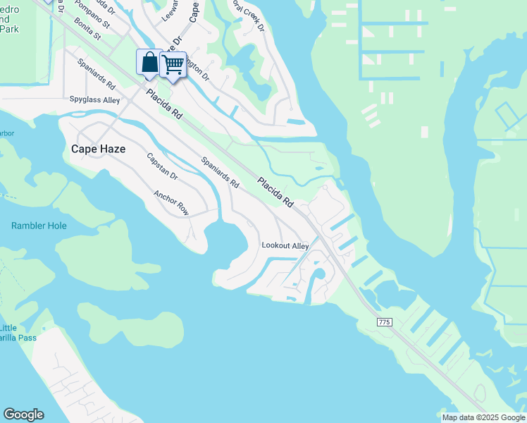 map of restaurants, bars, coffee shops, grocery stores, and more near 465 Spaniards Rd in Placida
