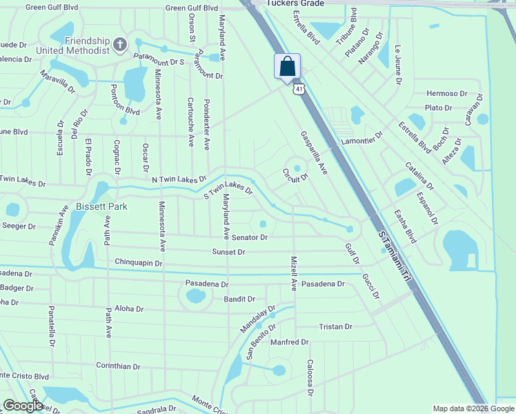 map of restaurants, bars, coffee shops, grocery stores, and more near 28202 South Twin Lakes Drive in Punta Gorda