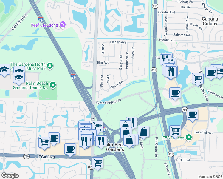 map of restaurants, bars, coffee shops, grocery stores, and more near 43860 Hazel Avenue in Palm Beach Gardens