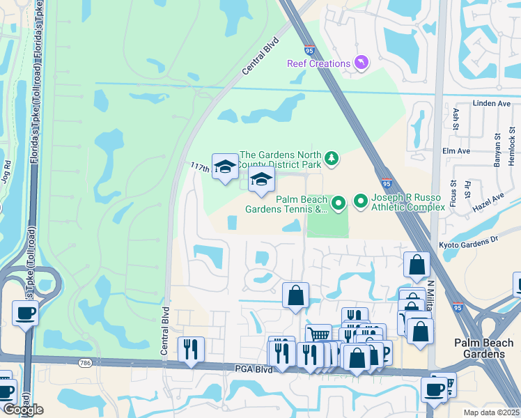 map of restaurants, bars, coffee shops, grocery stores, and more near 5150 117th Court North in Palm Beach Gardens