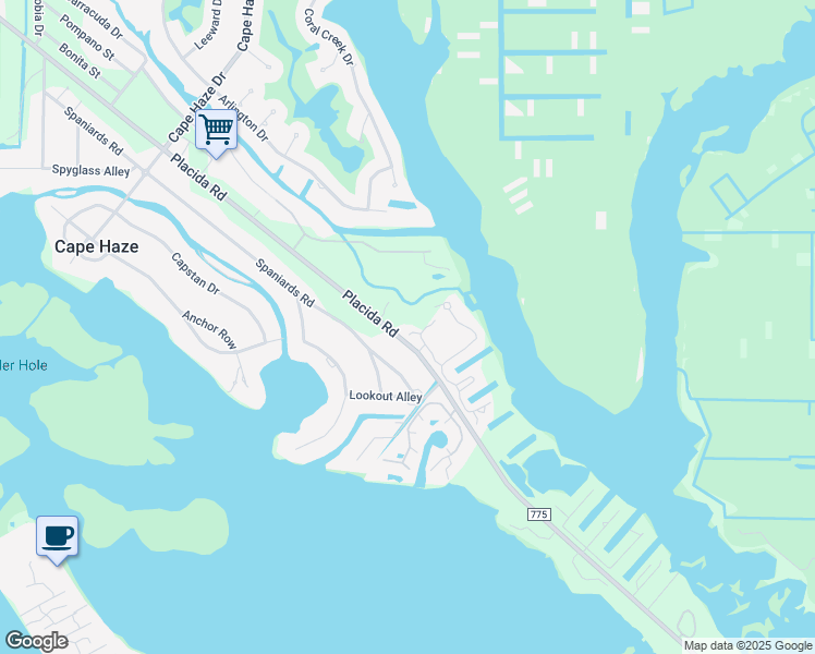 map of restaurants, bars, coffee shops, grocery stores, and more near 500 Spaniards Road in Placida