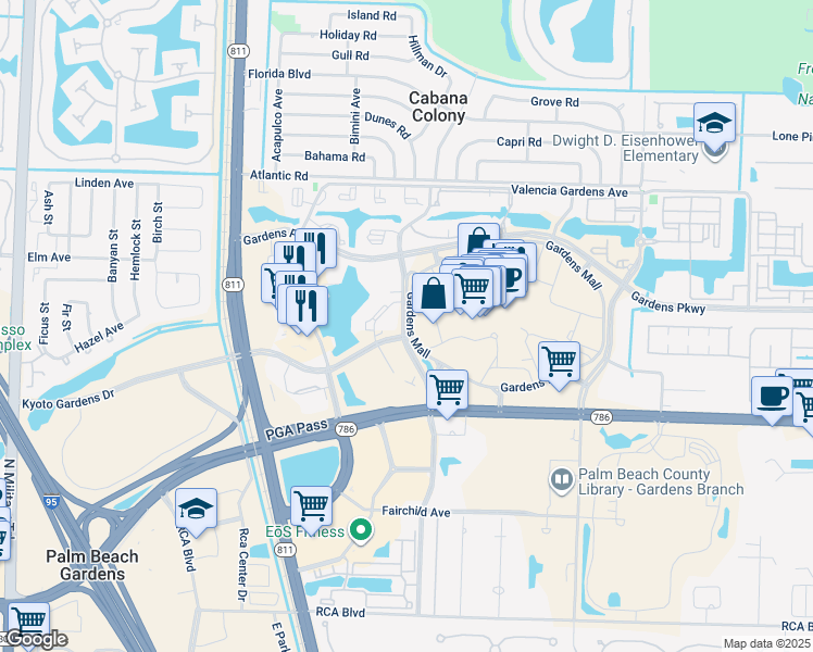 map of restaurants, bars, coffee shops, grocery stores, and more near in Palm Beach Gardens