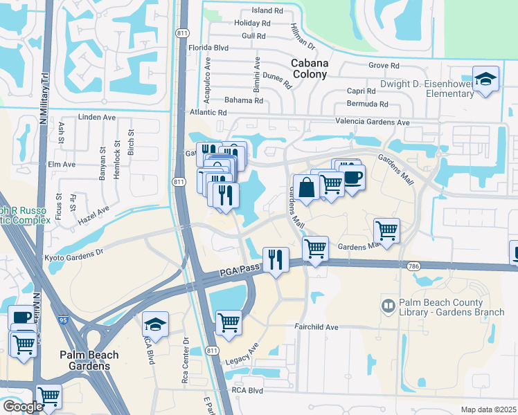 map of restaurants, bars, coffee shops, grocery stores, and more near 3507 Kyoto Gardens Drive in Palm Beach Gardens