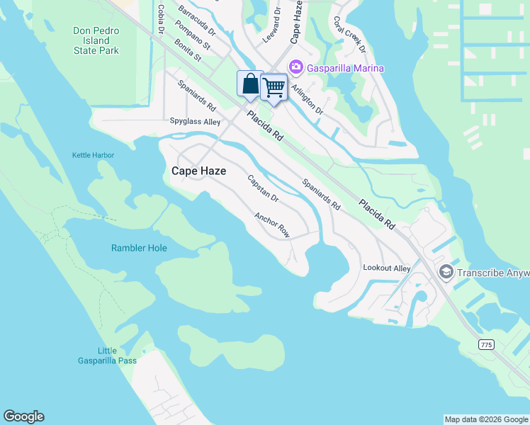 map of restaurants, bars, coffee shops, grocery stores, and more near 325 Capstan Drive in Placida