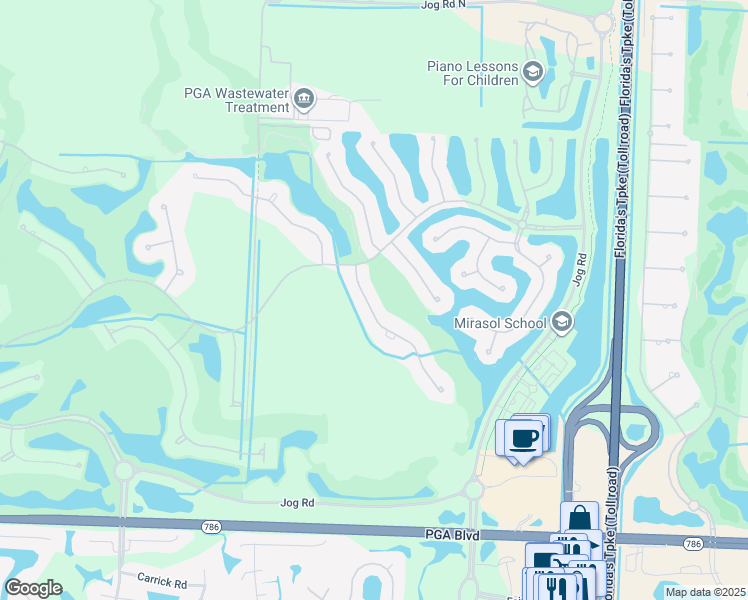 map of restaurants, bars, coffee shops, grocery stores, and more near 120 Viera Drive in Palm Beach Gardens