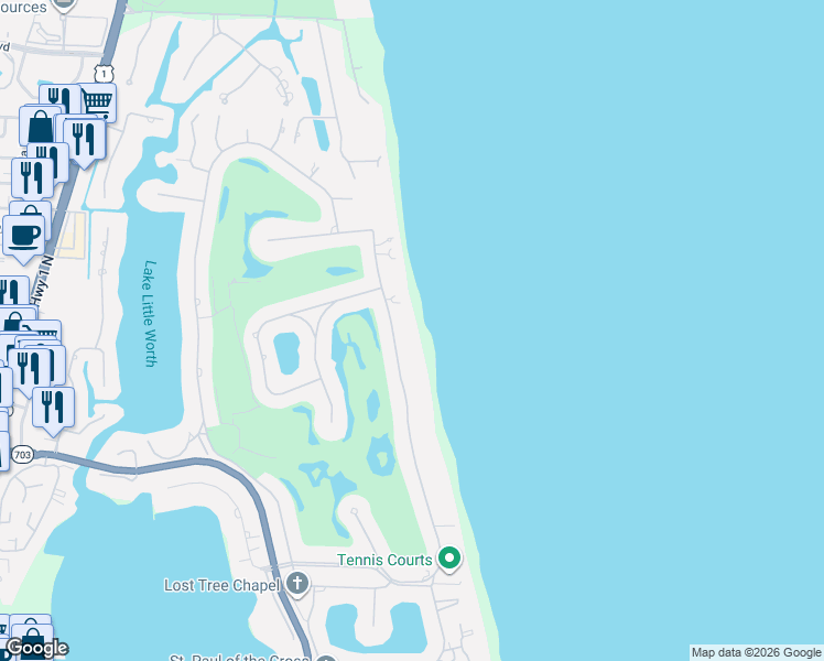 map of restaurants, bars, coffee shops, grocery stores, and more near 11800 Turtle Beach Road in North Palm Beach