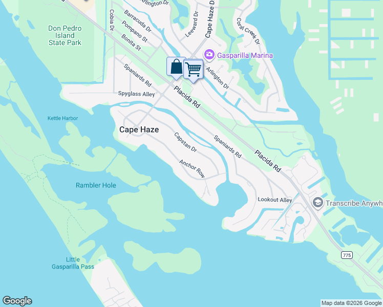 map of restaurants, bars, coffee shops, grocery stores, and more near 325 Capstan Drive in Placida