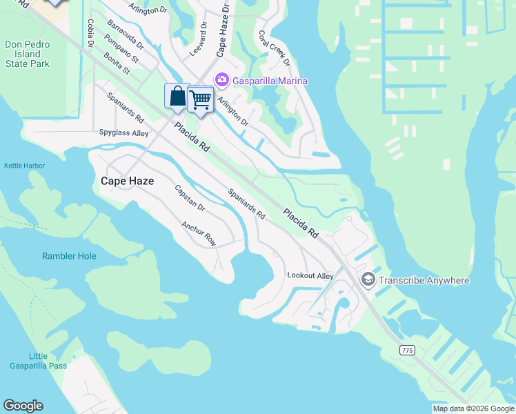 map of restaurants, bars, coffee shops, grocery stores, and more near 390 Spaniards Road in Placida