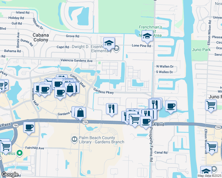 map of restaurants, bars, coffee shops, grocery stores, and more near 319 Meadows Circle North in Palm Beach Gardens