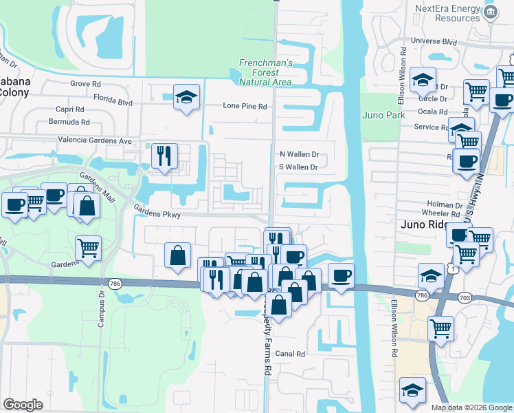 map of restaurants, bars, coffee shops, grocery stores, and more near 2455 San Pietro Circle in Palm Beach Gardens