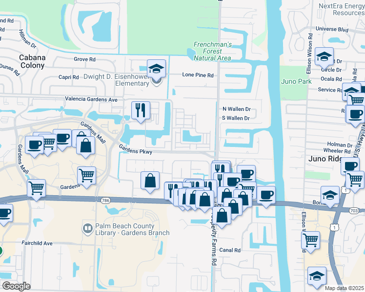 map of restaurants, bars, coffee shops, grocery stores, and more near 2424 San Pietro Circle in Palm Beach Gardens
