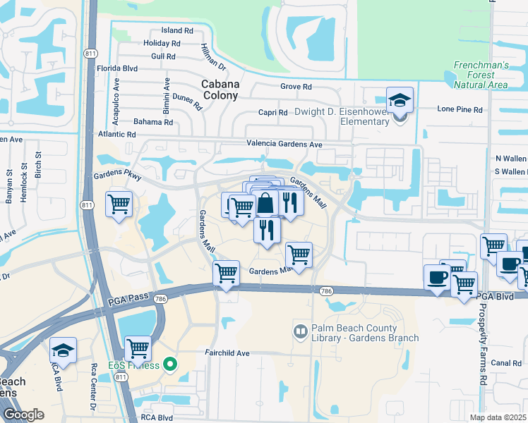 map of restaurants, bars, coffee shops, grocery stores, and more near 3101 PGA Boulevard in Palm Beach Gardens