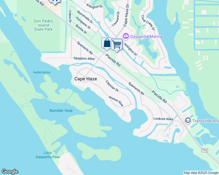 map of restaurants, bars, coffee shops, grocery stores, and more near 295 Capstan Drive in Placida