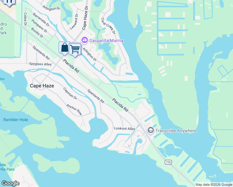 map of restaurants, bars, coffee shops, grocery stores, and more near 10151 Creekside Drive in Cape Haze