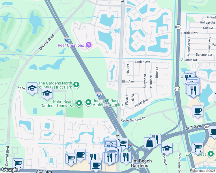 map of restaurants, bars, coffee shops, grocery stores, and more near 1901 Sabal Ridge Court in Palm Beach Gardens