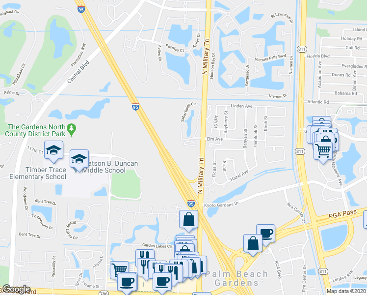 map of restaurants, bars, coffee shops, grocery stores, and more near 21018 Sabal Ridge Court in Palm Beach Gardens