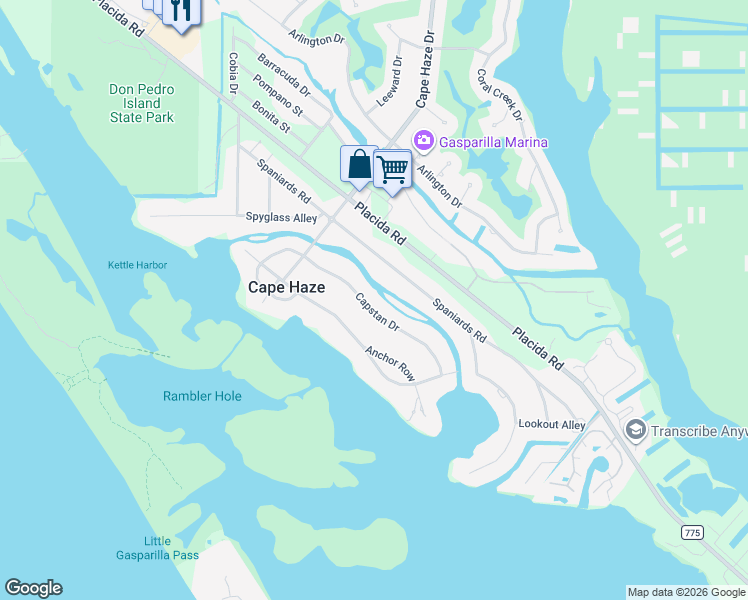 map of restaurants, bars, coffee shops, grocery stores, and more near 280 Capstan Drive in Placida