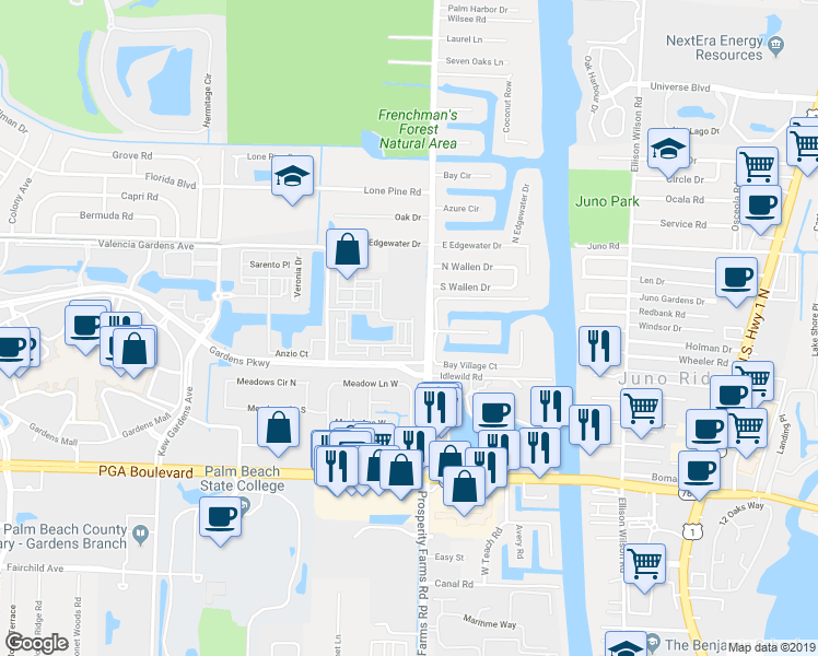 map of restaurants, bars, coffee shops, grocery stores, and more near 2483 San Pietro Circle in Palm Beach Gardens
