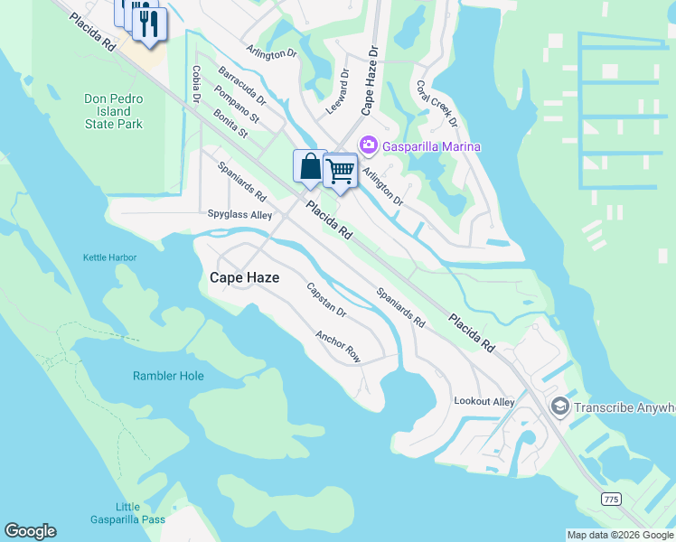 map of restaurants, bars, coffee shops, grocery stores, and more near 280 Capstan Drive in Placida