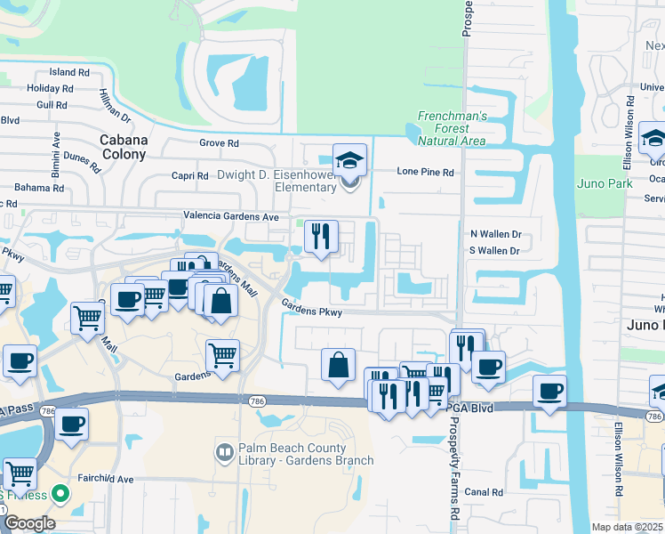 map of restaurants, bars, coffee shops, grocery stores, and more near 2811 Grande Parkway in Palm Beach Gardens