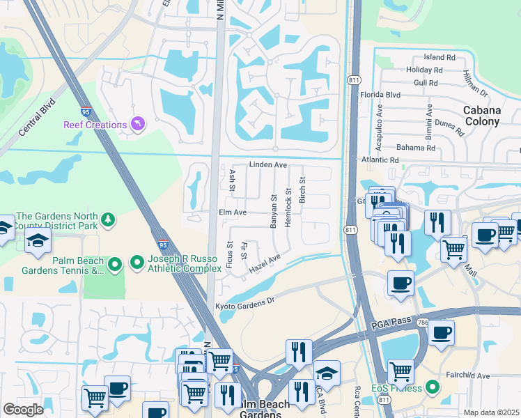 map of restaurants, bars, coffee shops, grocery stores, and more near 4301 Hawthorn Avenue in Palm Beach Gardens