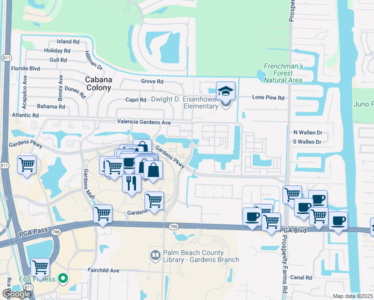 map of restaurants, bars, coffee shops, grocery stores, and more near in Palm Beach Gardens