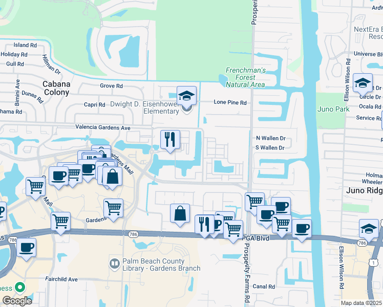 map of restaurants, bars, coffee shops, grocery stores, and more near 2804 Sarento Place in Palm Beach Gardens