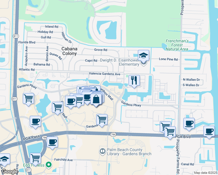 map of restaurants, bars, coffee shops, grocery stores, and more near 3021 Alcazar Place in Palm Beach Gardens
