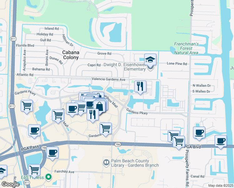 map of restaurants, bars, coffee shops, grocery stores, and more near 3021 Alcazar Place in Palm Beach Gardens