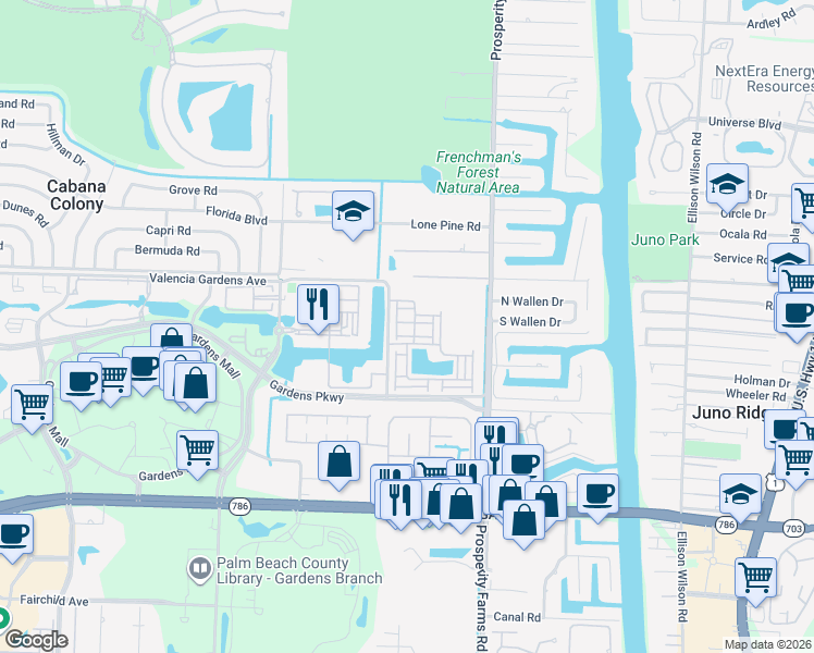 map of restaurants, bars, coffee shops, grocery stores, and more near 2663 Ravella Lane in Palm Beach Gardens