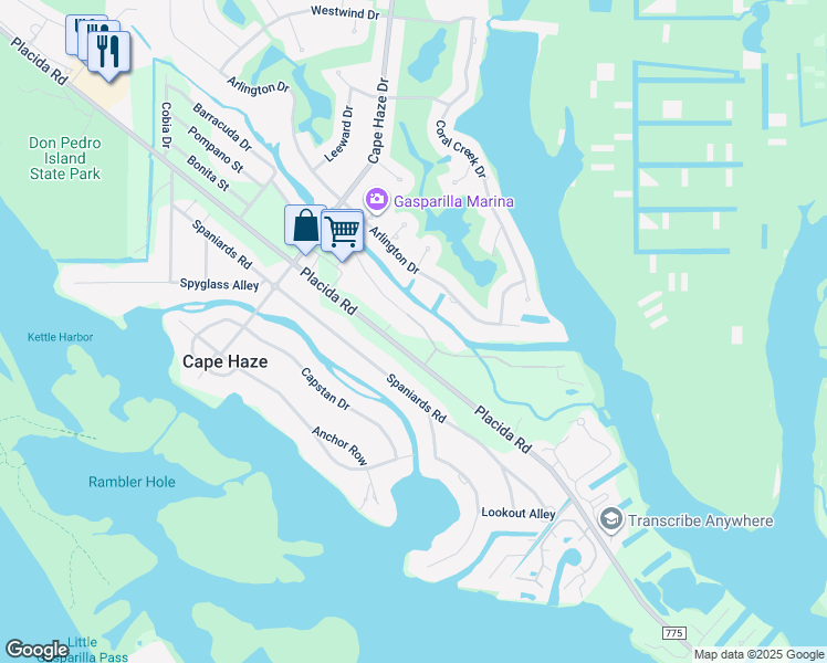 map of restaurants, bars, coffee shops, grocery stores, and more near 10071 Creekside Drive in Placida