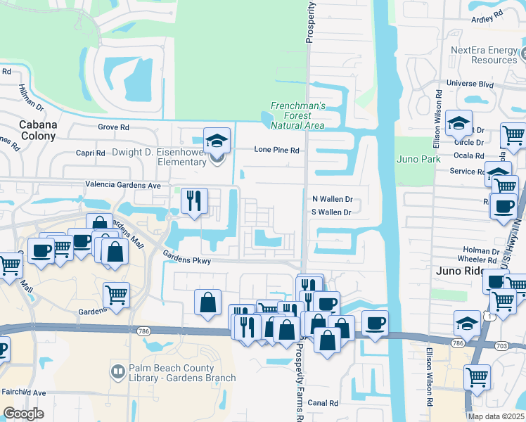 map of restaurants, bars, coffee shops, grocery stores, and more near 2663 Ravella Lane in Palm Beach Gardens