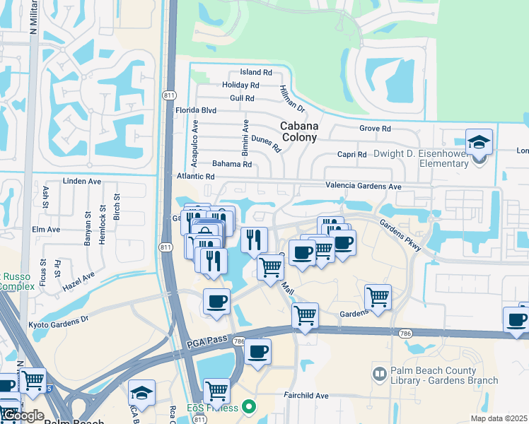 map of restaurants, bars, coffee shops, grocery stores, and more near 3200 Morning Glory Ct in Palm Beach Gardens