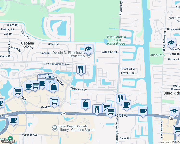 map of restaurants, bars, coffee shops, grocery stores, and more near 2804 Sarento Place in Palm Beach Gardens