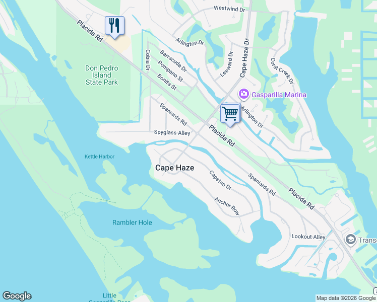 map of restaurants, bars, coffee shops, grocery stores, and more near 200 Capstan Drive in Placida