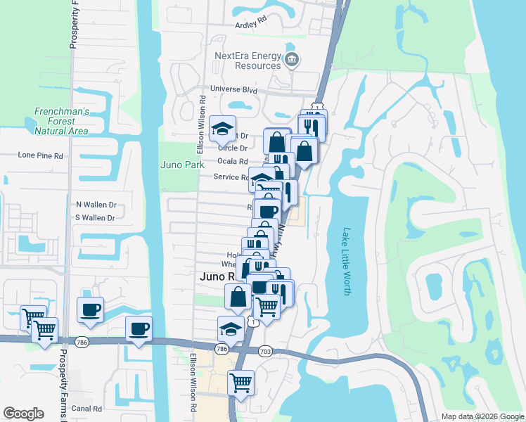 map of restaurants, bars, coffee shops, grocery stores, and more near 11951 U.S. 1 in North Palm Beach