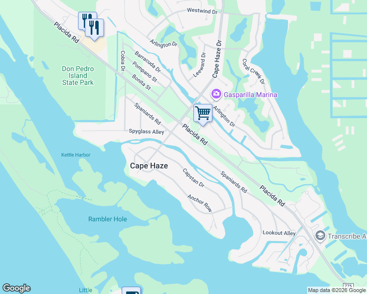 map of restaurants, bars, coffee shops, grocery stores, and more near 235 Spaniards Road in Placida