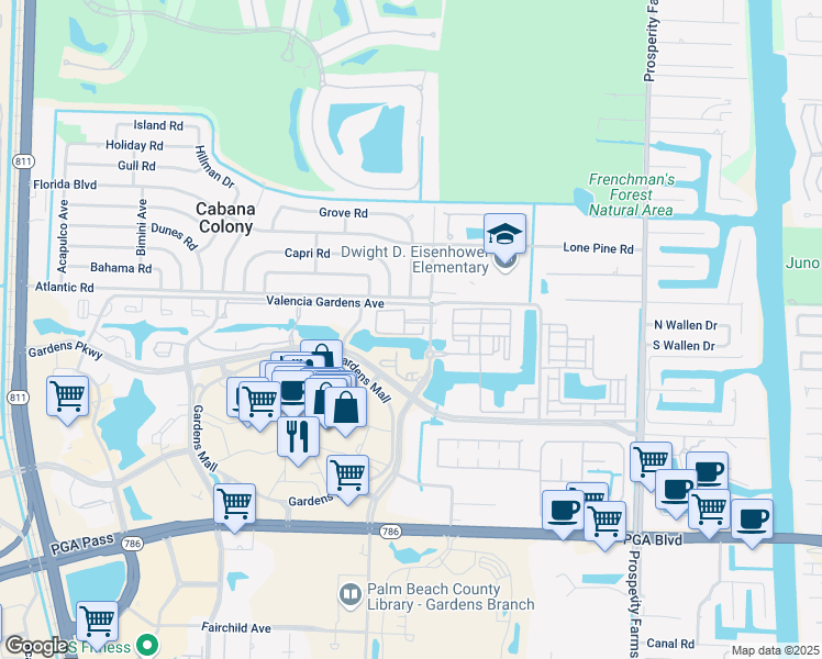 map of restaurants, bars, coffee shops, grocery stores, and more near 3019 Alcazar Place in Palm Beach Gardens