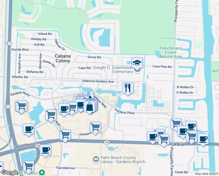 map of restaurants, bars, coffee shops, grocery stores, and more near 3021 Alcazar Place in Palm Beach Gardens